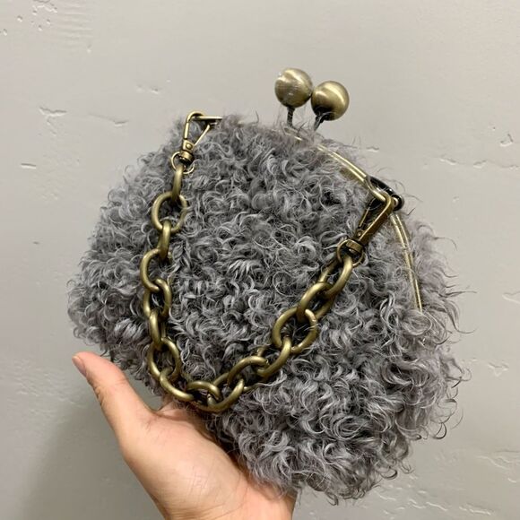 Handmade Genuine Curly Shearling Kisslock Wristlet/Shoulder Bag/Crossbody - Picture 11 of 16